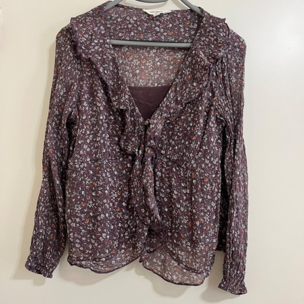 Lucky Brand‎ Sheer Floral Babydoll Top Small Boho Fairy Grunge Whimsigoth Y2K.
